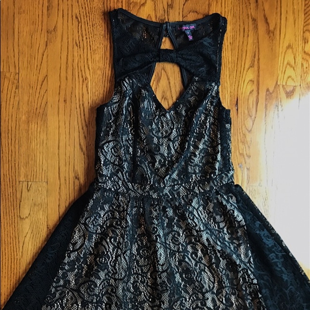 Black lace with cream underlay dress